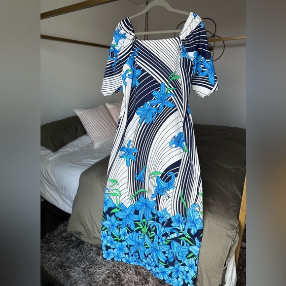 Vintage Hawaiian Togs Floral Maxi Dress Womens 16 Blue Cottagecore Y2K Vacation - Picture 1 of 6